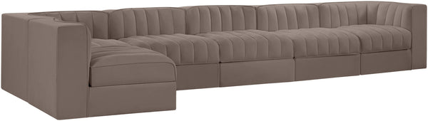 Meridian Furniture Rummi Six Piece Modular Sectional Velvet Performance Fabric Channel Tufted Lounge 660Taupe-Sec6E