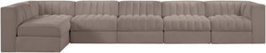 Meridian Furniture Rummi Six Piece Modular Sectional Velvet Performance Fabric Channel Tufted Lounge 660Taupe-Sec6E