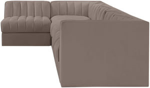 Meridian Furniture Rummi Six Piece Modular Sectional Velvet Performance Fabric Channel Tufted Lounge 660Taupe-Sec6E