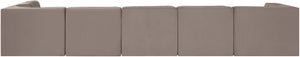 Meridian Furniture Rummi Six Piece Modular Sectional Velvet Performance Fabric Channel Tufted Lounge 660Taupe-Sec6E
