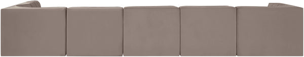 Meridian Furniture Rummi Six Piece Modular Sectional Velvet Performance Fabric Channel Tufted Lounge 660Taupe-Sec6E