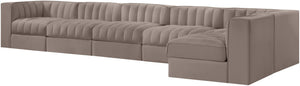 Meridian Furniture Rummi Six Piece Modular Sectional Velvet Performance Fabric Channel Tufted Lounge 660Taupe-Sec6E