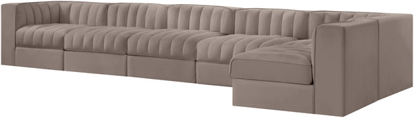 Meridian Furniture Rummi Six Piece Modular Sectional Velvet Performance Fabric Channel Tufted Lounge 660Taupe-Sec6E