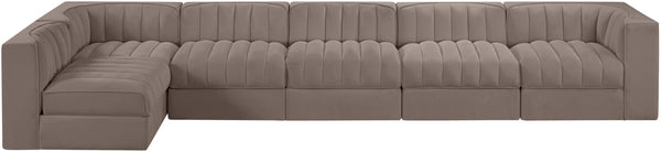 Meridian Furniture Rummi Six Piece Modular Sectional Velvet Performance Fabric Channel Tufted Lounge 660Taupe-Sec6E