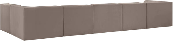 Meridian Furniture Rummi Six Piece Modular Sectional Velvet Performance Fabric Channel Tufted Lounge 660Taupe-Sec6E