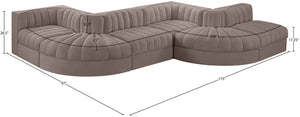 Meridian Furniture Rummi Six Piece Channel Tufted Modular Sectional in Stain Resistant Taupe Velvet 660Taupe-Sec6F