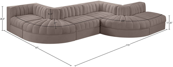 Meridian Furniture Rummi Six Piece Channel Tufted Modular Sectional in Stain Resistant Taupe Velvet 660Taupe-Sec6F