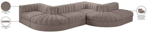 Meridian Furniture Rummi Six Piece Channel Tufted Modular Sectional in Stain Resistant Taupe Velvet 660Taupe-Sec6F