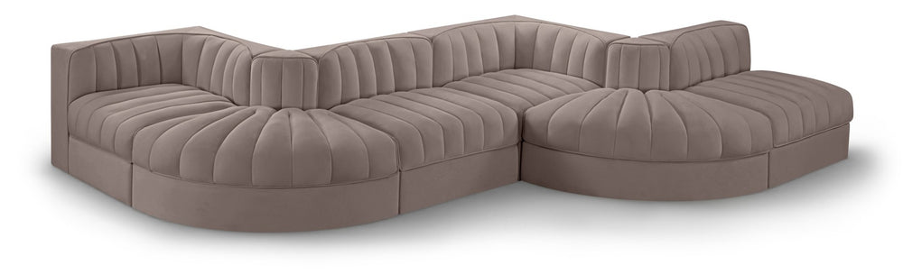 Meridian Furniture Rummi Six Piece Channel Tufted Modular Sectional in Stain Resistant Taupe Velvet 660Taupe-Sec6F