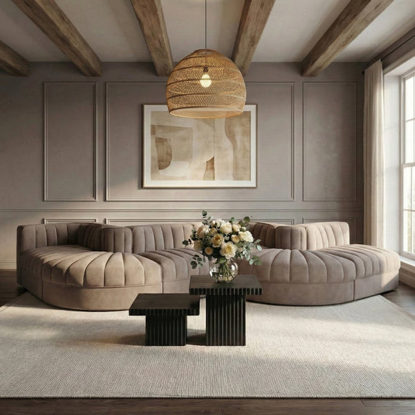Meridian Furniture Rummi Six Piece Channel Tufted Modular Sectional in Stain Resistant Taupe Velvet 660Taupe-Sec6F