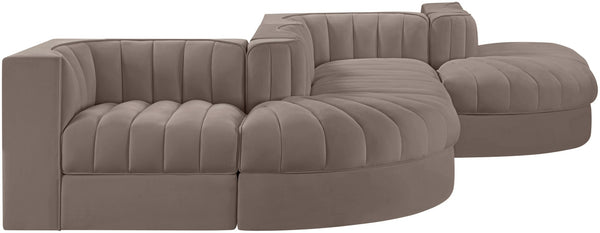 Meridian Furniture Rummi Six Piece Channel Tufted Modular Sectional in Stain Resistant Taupe Velvet 660Taupe-Sec6F