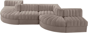 Meridian Furniture Rummi Six Piece Channel Tufted Modular Sectional in Stain Resistant Taupe Velvet 660Taupe-Sec6F