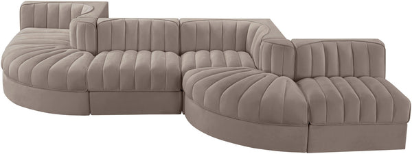 Meridian Furniture Rummi Six Piece Channel Tufted Modular Sectional in Stain Resistant Taupe Velvet 660Taupe-Sec6F