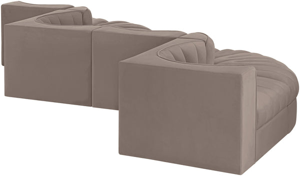 Meridian Furniture Rummi Six Piece Channel Tufted Modular Sectional in Stain Resistant Taupe Velvet 660Taupe-Sec6F
