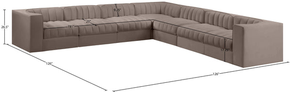 Meridian Furniture Rummi 7 Piece Modular Sectional Velvet Performance Fabric with Channel Tufting Detail 660Taupe-Sec7A