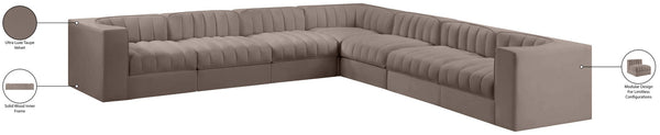 Meridian Furniture Rummi 7 Piece Modular Sectional Velvet Performance Fabric with Channel Tufting Detail 660Taupe-Sec7A
