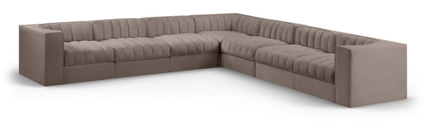 Meridian Furniture Rummi 7 Piece Modular Sectional Velvet Performance Fabric with Channel Tufting Detail 660Taupe-Sec7A