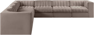 Meridian Furniture Rummi 7 Piece Modular Sectional Velvet Performance Fabric with Channel Tufting Detail 660Taupe-Sec7A