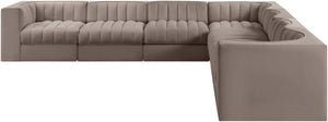 Meridian Furniture Rummi 7 Piece Modular Sectional Velvet Performance Fabric with Channel Tufting Detail 660Taupe-Sec7A