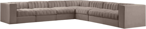Meridian Furniture Rummi 7 Piece Modular Sectional Velvet Performance Fabric with Channel Tufting Detail 660Taupe-Sec7A