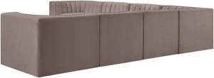 Meridian Furniture Rummi 7 Piece Modular Sectional Velvet Performance Fabric with Channel Tufting Detail 660Taupe-Sec7A
