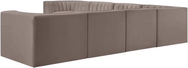 Meridian Furniture Rummi 7 Piece Modular Sectional Velvet Performance Fabric with Channel Tufting Detail 660Taupe-Sec7A