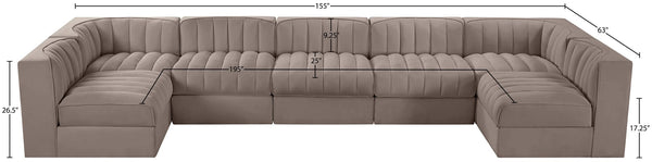 Meridian Furniture Rummi 7 Piece Modular Sectional Taupe Velvet Channel Tufted Contemporary Sofa Set 660Taupe-Sec7B