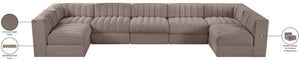 Meridian Furniture Rummi 7 Piece Modular Sectional Taupe Velvet Channel Tufted Contemporary Sofa Set 660Taupe-Sec7B