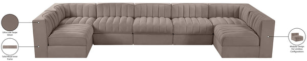 Meridian Furniture Rummi 7 Piece Modular Sectional Taupe Velvet Channel Tufted Contemporary Sofa Set 660Taupe-Sec7B