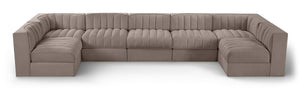 Meridian Furniture Rummi 7 Piece Modular Sectional Taupe Velvet Channel Tufted Contemporary Sofa Set 660Taupe-Sec7B