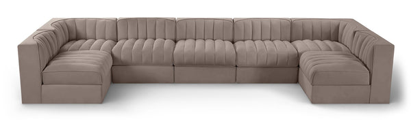 Meridian Furniture Rummi 7 Piece Modular Sectional Taupe Velvet Channel Tufted Contemporary Sofa Set 660Taupe-Sec7B