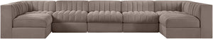 Meridian Furniture Rummi 7 Piece Modular Sectional Taupe Velvet Channel Tufted Contemporary Sofa Set 660Taupe-Sec7B