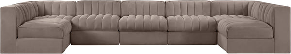 Meridian Furniture Rummi 7 Piece Modular Sectional Taupe Velvet Channel Tufted Contemporary Sofa Set 660Taupe-Sec7B