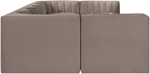 Meridian Furniture Rummi 7 Piece Modular Sectional Taupe Velvet Channel Tufted Contemporary Sofa Set 660Taupe-Sec7B