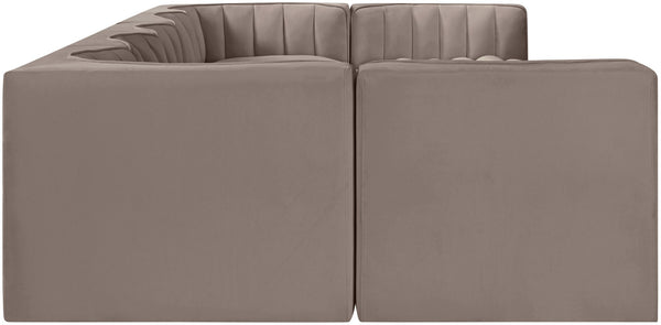 Meridian Furniture Rummi 7 Piece Modular Sectional Taupe Velvet Channel Tufted Contemporary Sofa Set 660Taupe-Sec7B