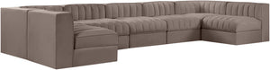 Meridian Furniture Rummi 7 Piece Modular Sectional Taupe Velvet Channel Tufted Contemporary Sofa Set 660Taupe-Sec7B