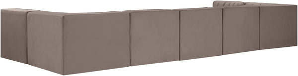 Meridian Furniture Rummi 7 Piece Modular Sectional Taupe Velvet Channel Tufted Contemporary Sofa Set 660Taupe-Sec7B
