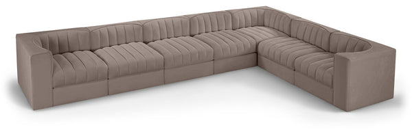 Meridian Furniture Rummi 7 Piece Modular Sectional Sofa Channel Tufted Velvet Performance Fabric Lounge 660Taupe-Sec7C