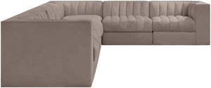 Meridian Furniture Rummi 7 Piece Modular Sectional Sofa Channel Tufted Velvet Performance Fabric Lounge 660Taupe-Sec7C