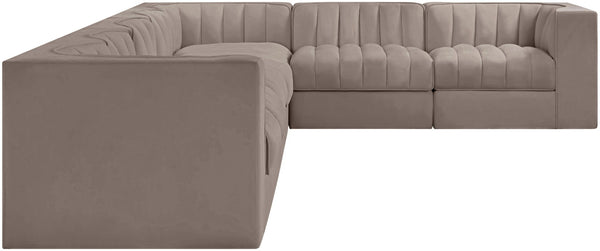 Meridian Furniture Rummi 7 Piece Modular Sectional Sofa Channel Tufted Velvet Performance Fabric Lounge 660Taupe-Sec7C