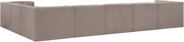 Meridian Furniture Rummi 7 Piece Modular Sectional Sofa Channel Tufted Velvet Performance Fabric Lounge 660Taupe-Sec7C