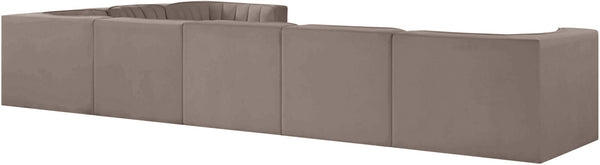 Meridian Furniture Rummi 7 Piece Modular Sectional Sofa Channel Tufted Velvet Performance Fabric Lounge 660Taupe-Sec7C