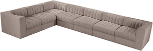 Meridian Furniture Rummi 7 Piece Modular Sectional Sofa Channel Tufted Velvet Performance Fabric Lounge 660Taupe-Sec7C