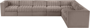 Meridian Furniture Rummi 7 Piece Modular Sectional Sofa Channel Tufted Velvet Performance Fabric Lounge 660Taupe-Sec7C