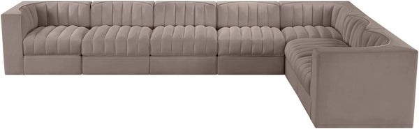 Meridian Furniture Rummi 7 Piece Modular Sectional Sofa Channel Tufted Velvet Performance Fabric Lounge 660Taupe-Sec7C