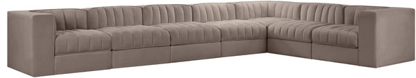Meridian Furniture Rummi 7 Piece Modular Sectional Sofa Channel Tufted Velvet Performance Fabric Lounge 660Taupe-Sec7C