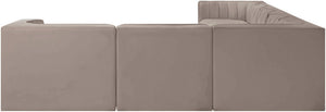 Meridian Furniture Rummi 7 Piece Modular Sectional Sofa Channel Tufted Velvet Performance Fabric Lounge 660Taupe-Sec7C