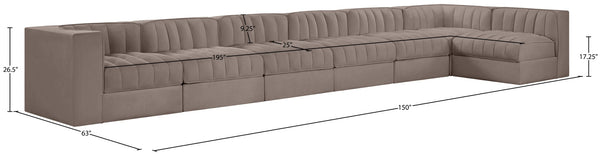 Meridian Furniture Rummi Seven Piece Modular Sectional Taupe Velvet Channel Tufted Living Room Sofa 660Taupe-Sec7D