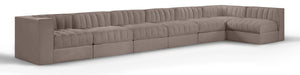 Meridian Furniture Rummi Seven Piece Modular Sectional Taupe Velvet Channel Tufted Living Room Sofa 660Taupe-Sec7D