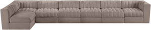 Meridian Furniture Rummi Seven Piece Modular Sectional Taupe Velvet Channel Tufted Living Room Sofa 660Taupe-Sec7D